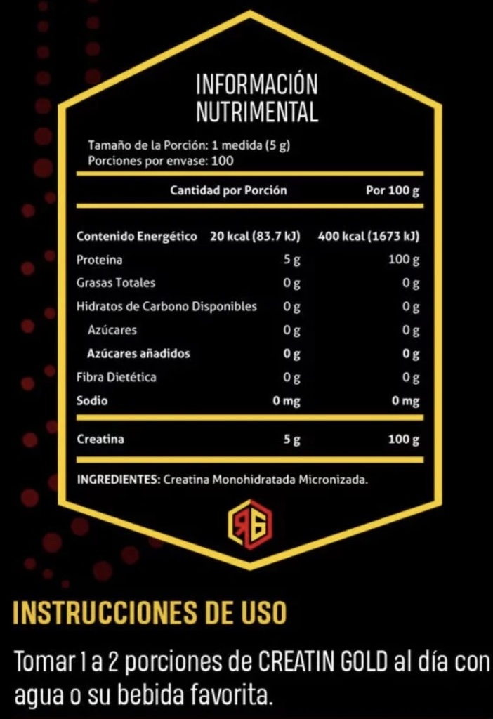 RED GOLD CREATINA MONOHIDRATADA 500 GRS 100 SERV