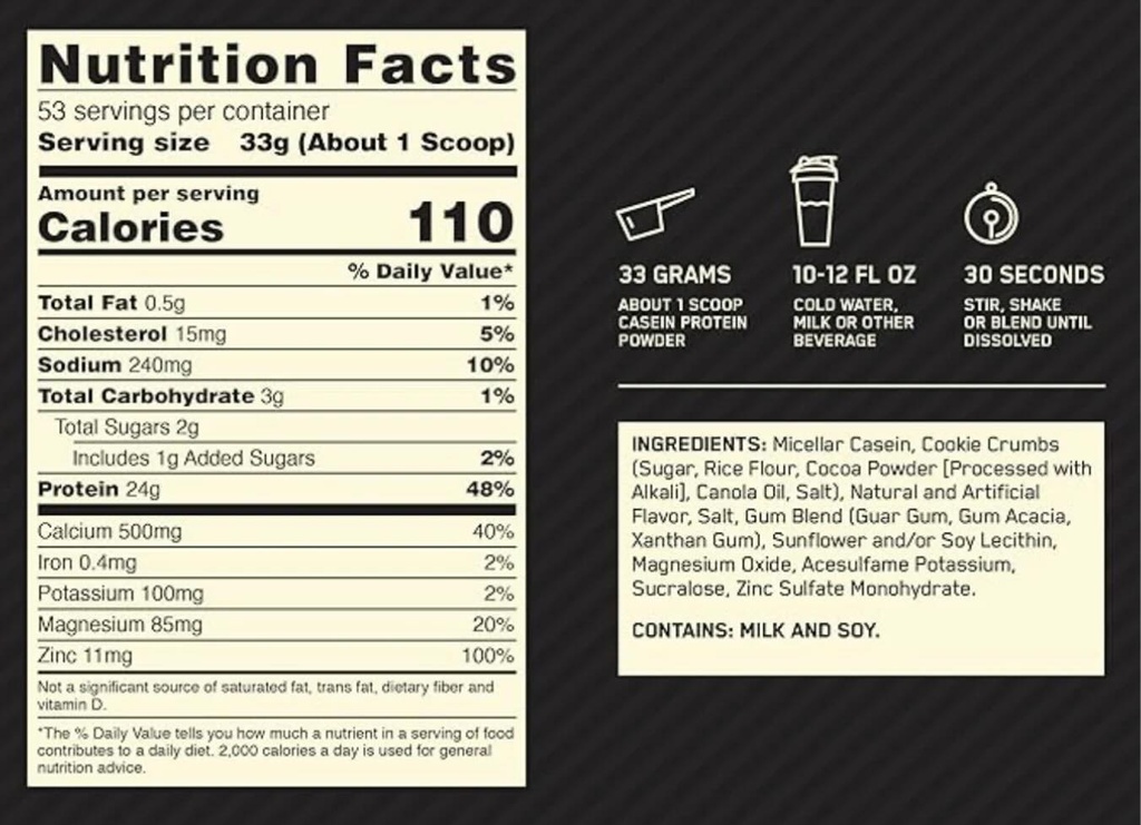 ON 100% CASEIN PROTEIN 4 LBS 53 SERV CHOCOLATE