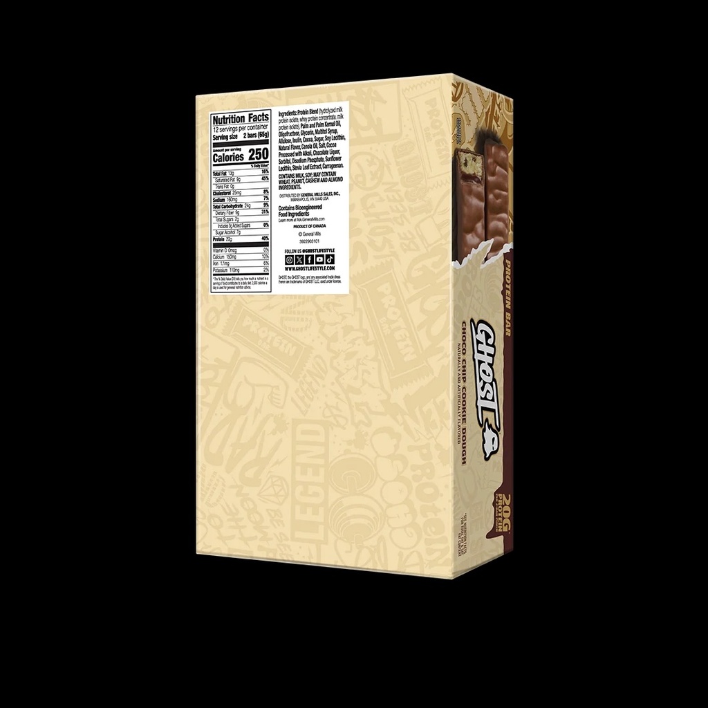 GHOST PROTEIN BARS 12 BARS CHOCOLATE CHIP COOKIE